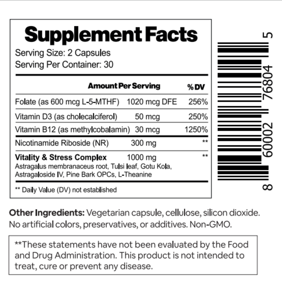 Flex Supplement Facts label